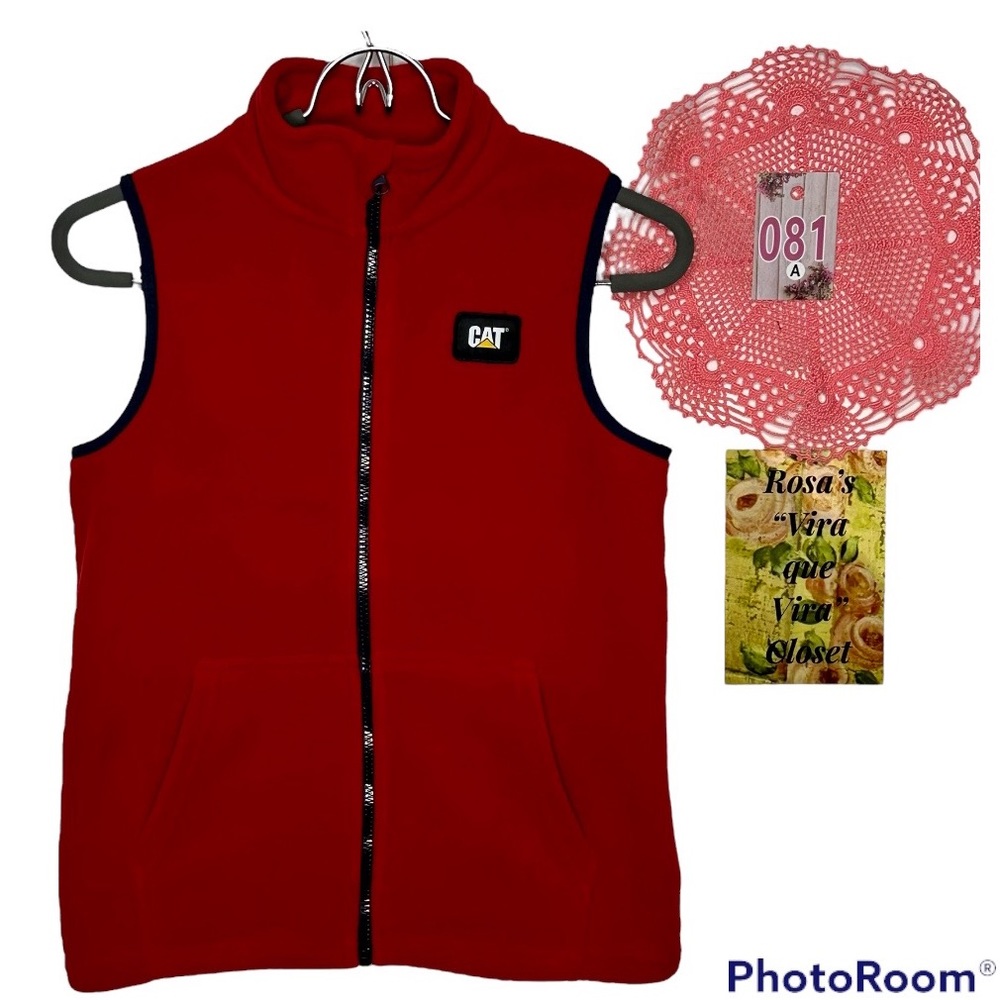 CAT Caterpillar Boy's Red Fleece Vest with Blue Trim Size Medium (10/12)
